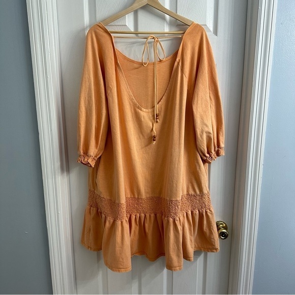 Free People Dress Mini Oversized Beach Orange Ruffle Dainty Summer Size Medium - Picture 4 of 7